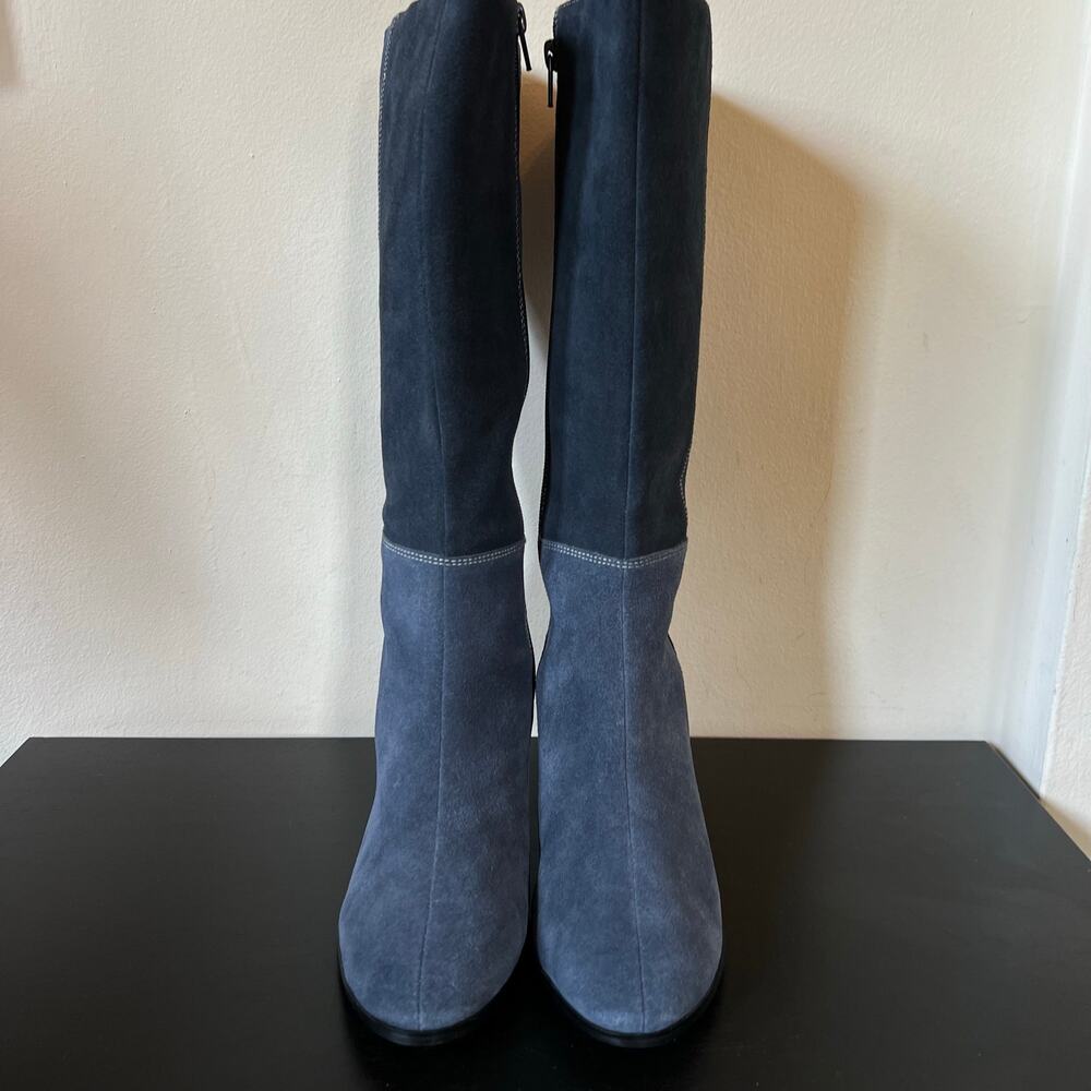 AJ Valenci Patchwork Blue Genuine Suede Leather Almond Toe Heeled Boots 8M - Picture 2 of 7